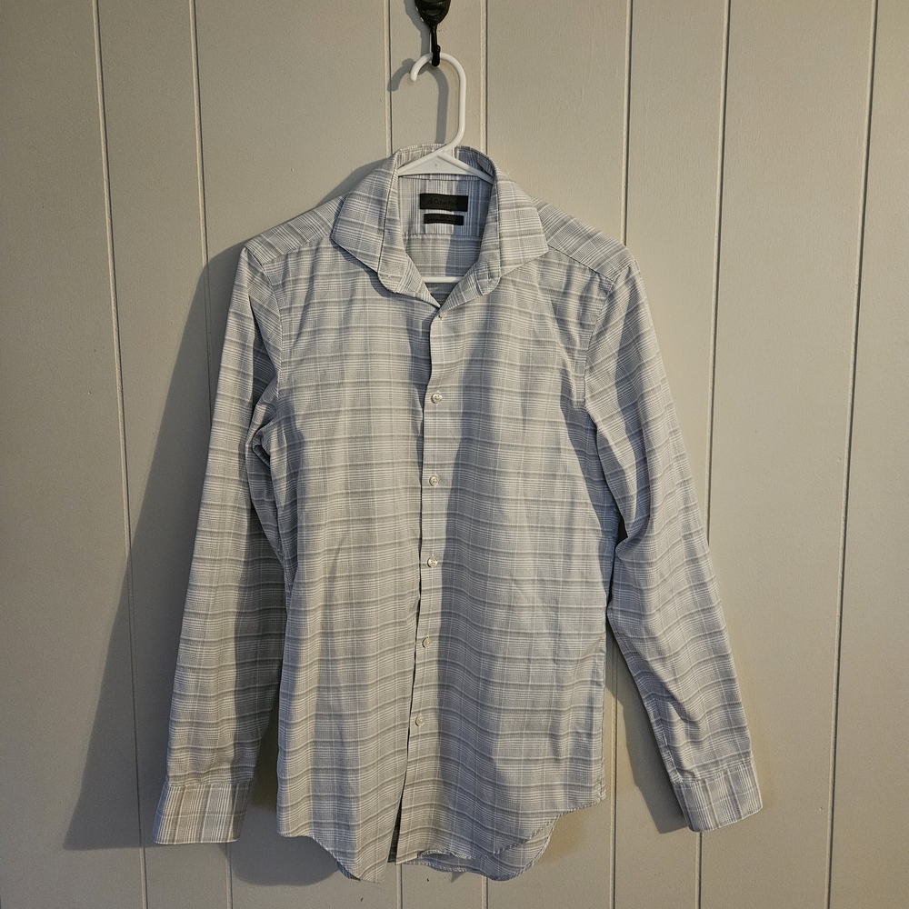Calvin Klein Light Gray Checkered Slim Fit Dress Shirt Size 14.5 32/33